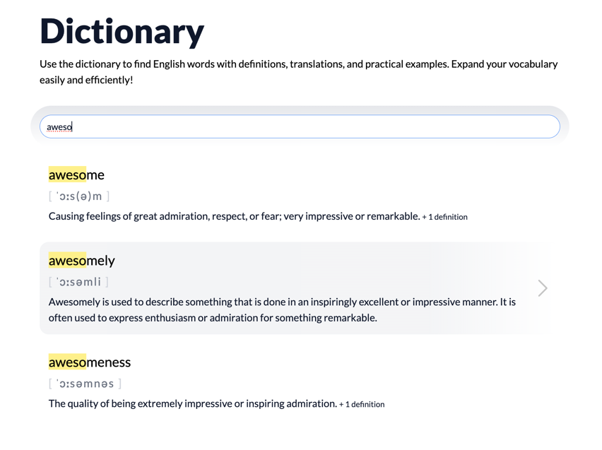 FineSentence dictionary application screenshot